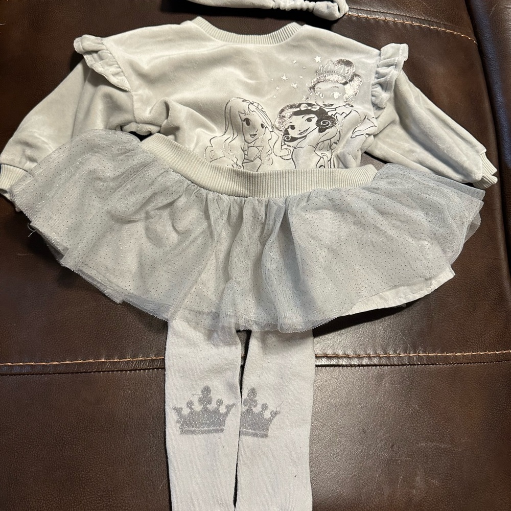 Disney Silver Dress with Elegant Tulle Skirt with tights and Headband - Bin 2